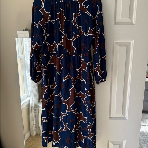 Boden Blue and Brown Long Sleeve Sundress with Bishop Sleeves - Picture 3 of 6